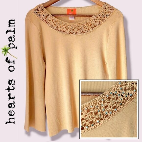 hearts of palm Tops - NWT Hearts of Palm Long Sleeve Embellished Modest Scoop-Neck Pullover Top Sz S